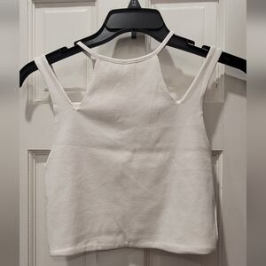 NWT Zara White Sleeveless Cotton Crop Top Size L